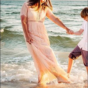 Long Peach Lace Dress